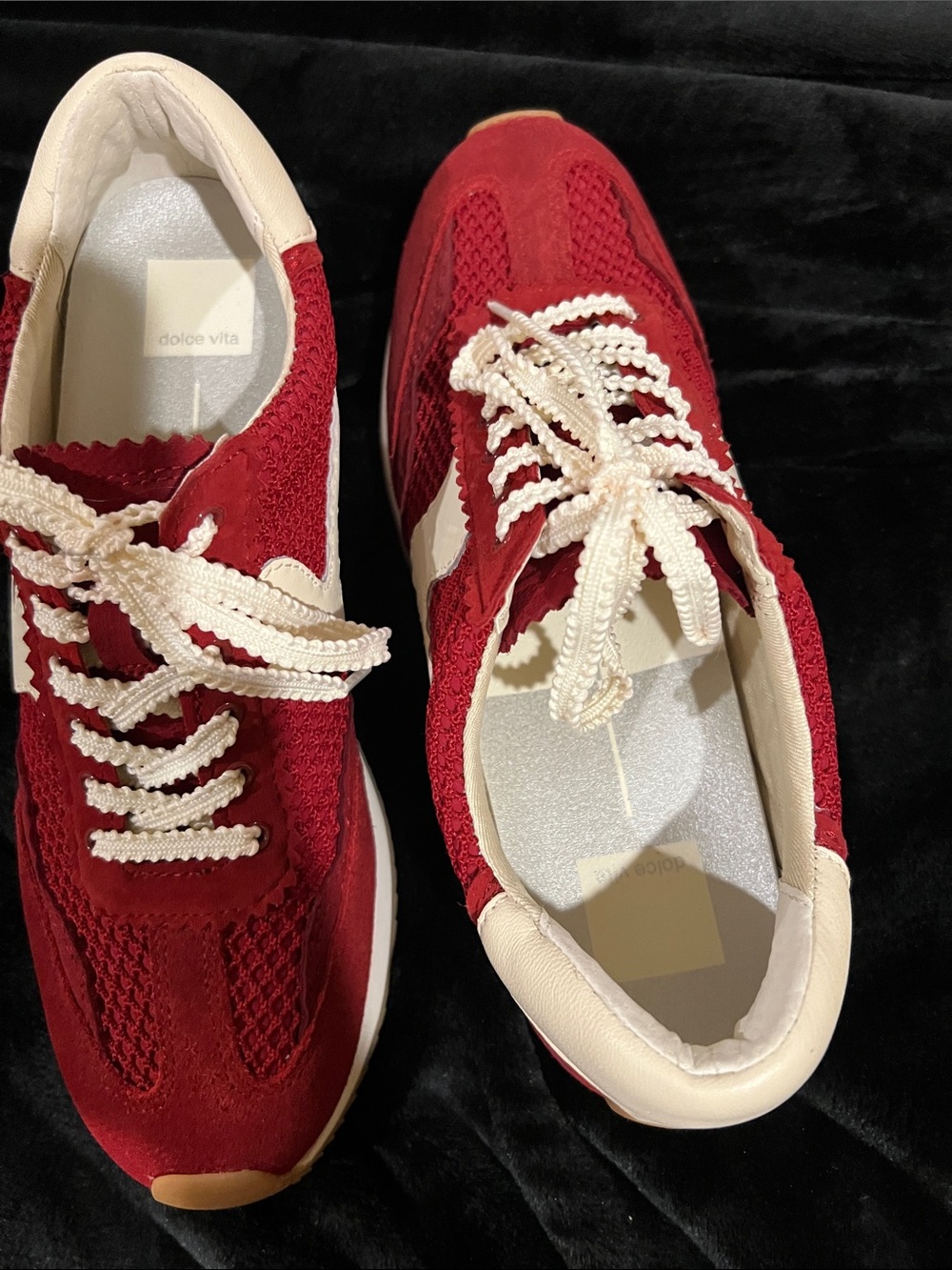 NWOT Dolce Vita Red and Cream Women's Lace-Up Sneakers - Picture 2 of 4
